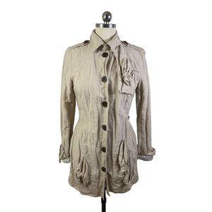 Gryphon New York Knot Twist Womens Jacket Small Khaki Short Long Sleeve Button